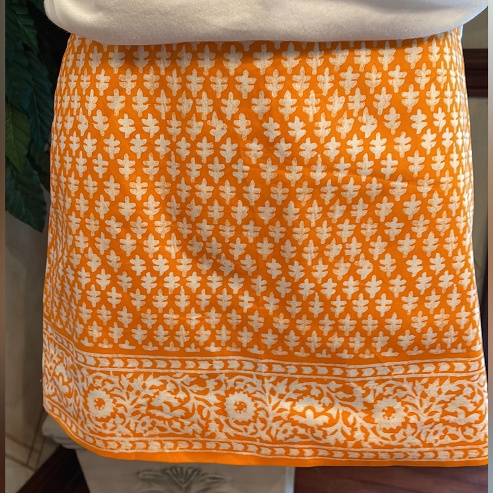 J CREW FACTORY ORANGE PRINT SKIRT & RUFFLE TOP - Picture 3 of 9